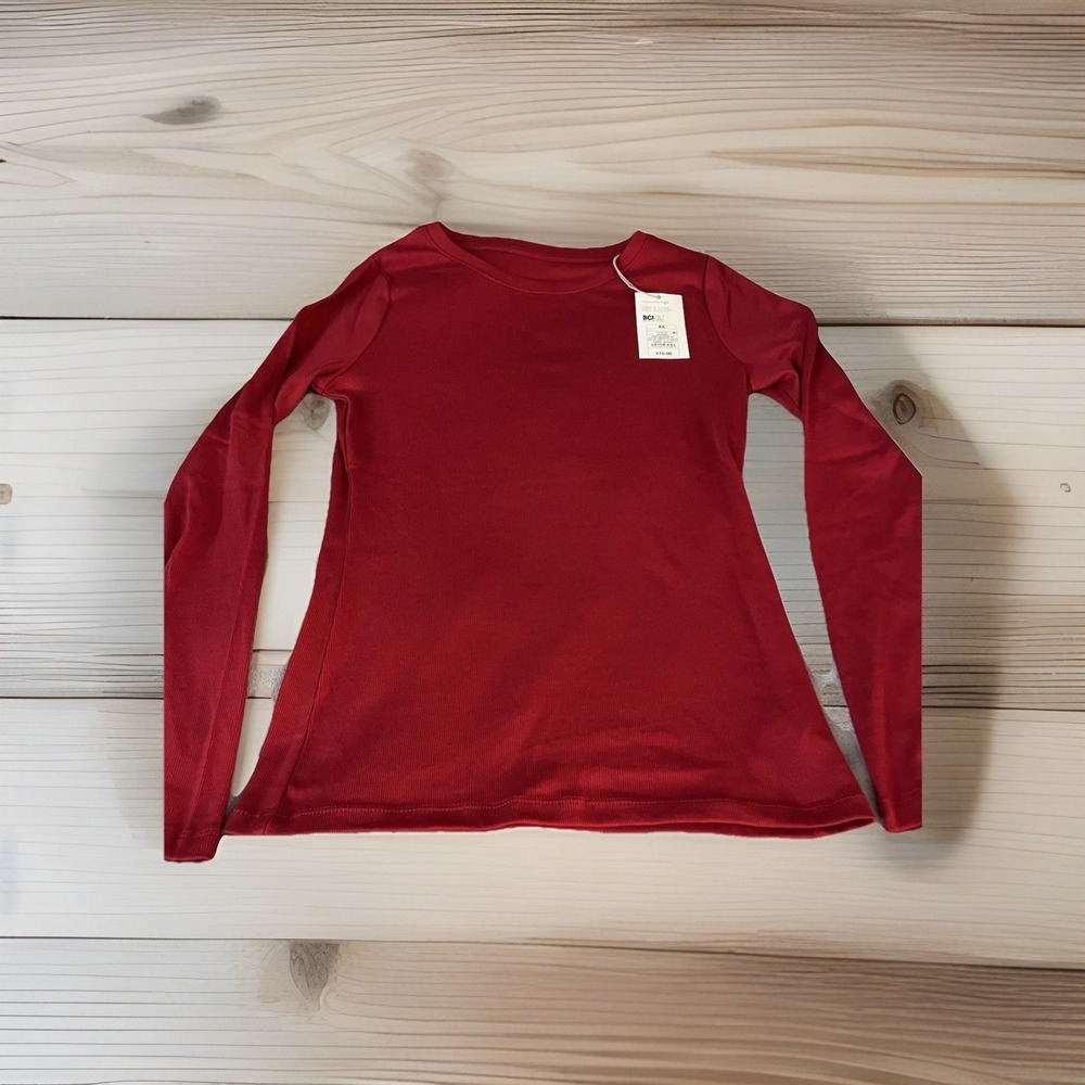 Target Lot Of 3 Womens New Day Long Sleeve Tee, Red Ribbed XS